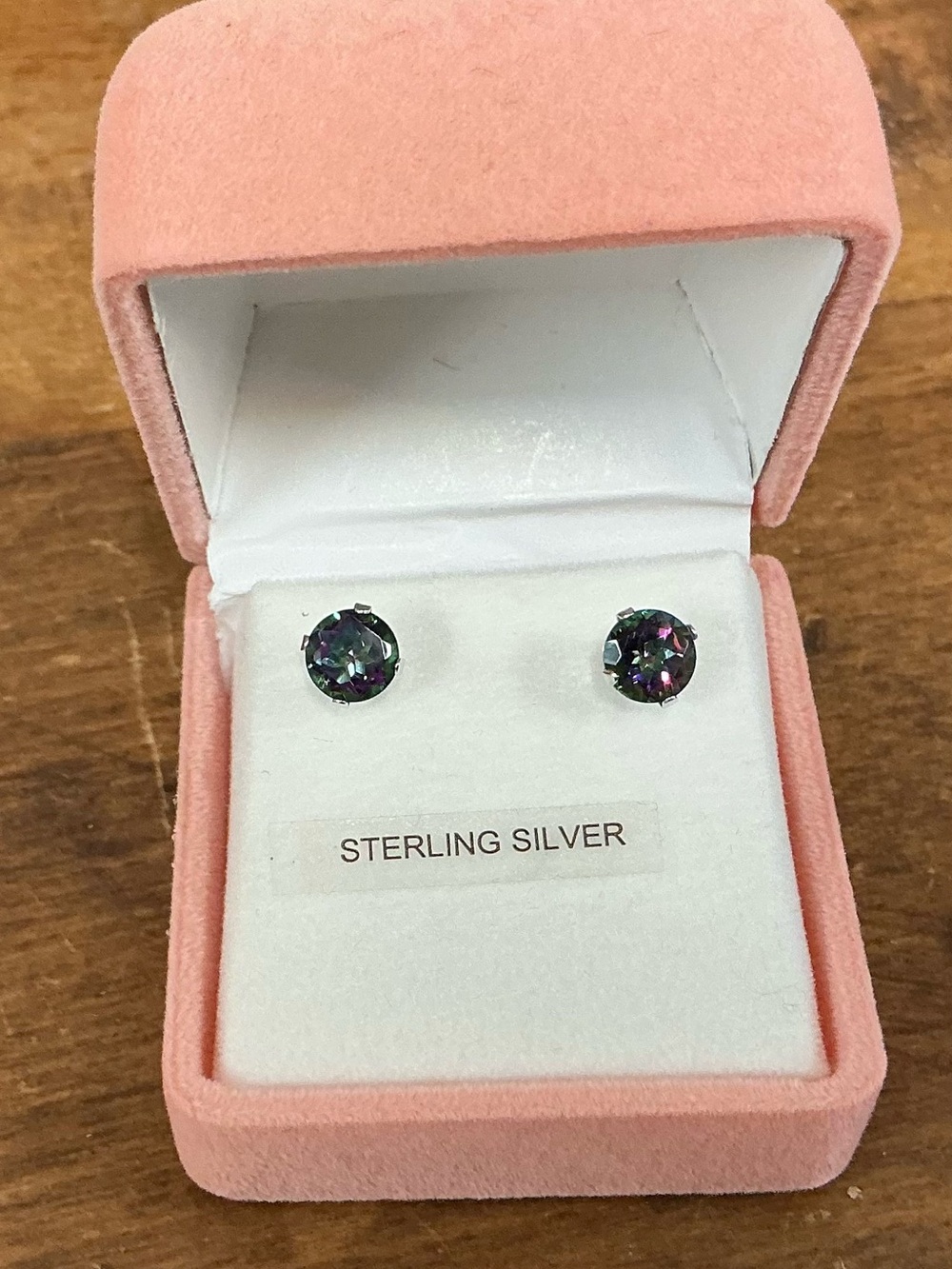 Sterling Silver Multi Color Gem Stud Earrings - Purple & Green Sparkle